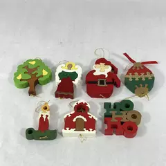 Set of 7 Handmade Wood Puzzle Christmas Ornaments HoHoHo Angel & More
