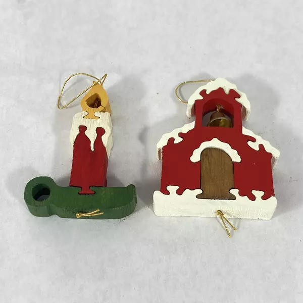 Set of 7 Handmade Wood Puzzle Christmas Ornaments HoHoHo Angel & More