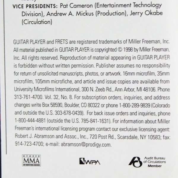 Guitar Player Magazine Aug 1998 Wes Montgomery The Godfather of Cool Vintage