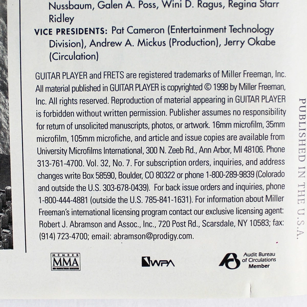 Guitar Player Magazine July 1998 - Bonnie Raitt - Vintage Collectible