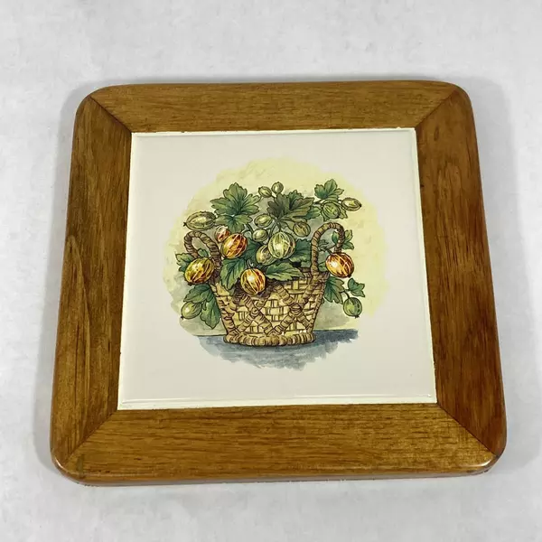 Wood N Toys Handmade Cork Back Tile Trivet Gooseberries 8.75 x 8.75 Inch