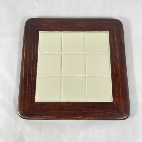 Handmade Wood N Toys Cork Back Tile Trivet White Squares 8.75" Square