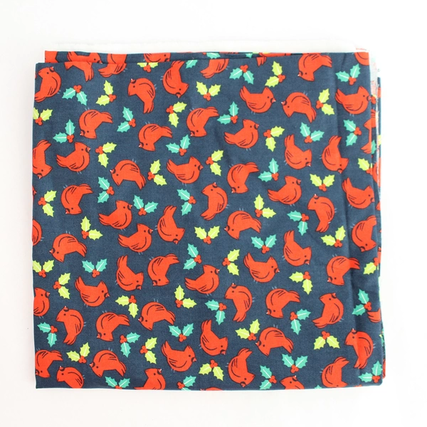 Jo-Ann Dark Blue Bird & Holly Pattern Fabric 41x42" DIY Project Cutters