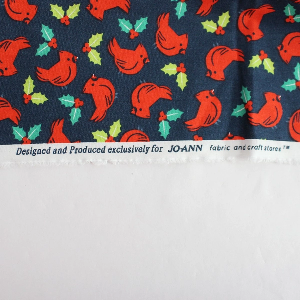 Jo-Ann Dark Blue Bird & Holly Pattern Fabric 41x42" DIY Project Cutters