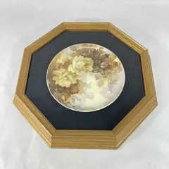 Framed Hand Painted Yellow Roses With Brown Leaves Plate Signed A J Byerlee