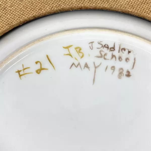 Framed Hand Painted Yellow Roses With Brown Leaves Plate Signed A J Byerlee