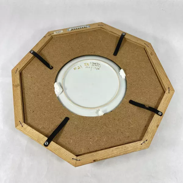 Framed Hand Painted Yellow Roses With Brown Leaves Plate Signed A J Byerlee