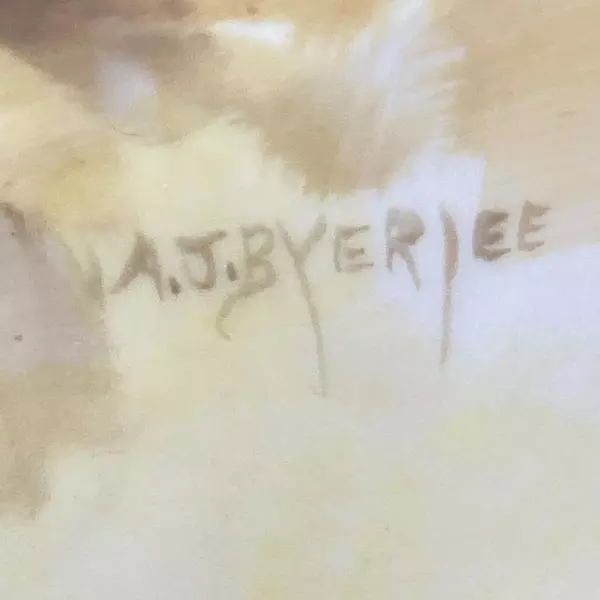 Framed Hand Painted Yellow Roses With Brown Leaves Plate Signed A J Byerlee