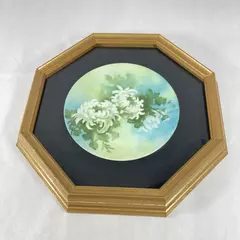Framed Hand Painted White Chrysanthemum Plate Signed A J Byerlee