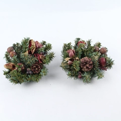 Lot of 2 Christmas Candle Rings Wreaths with Berries & Pine Cones