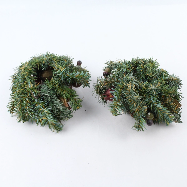 Lot of 2 Christmas Candle Rings Wreaths with Berries & Pine Cones
