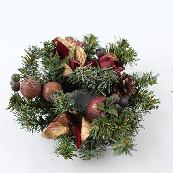 Lot of 2 Christmas Candle Rings Wreaths with Berries & Pine Cones