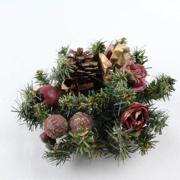 Lot of 2 Christmas Candle Rings Wreaths with Berries & Pine Cones