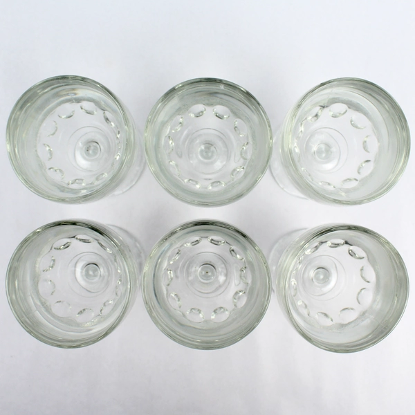 Set Of 6 Vintage Clear Thumbprint Heavy Glass Schooner Style Goblets 8 oz.
