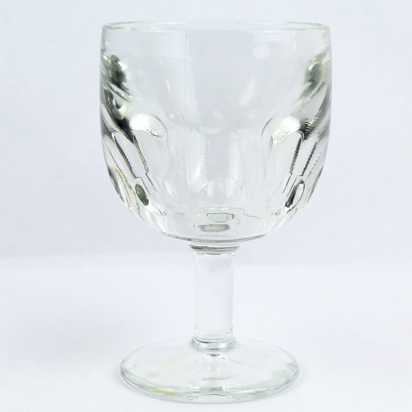 Set Of 6 Vintage Clear Thumbprint Heavy Glass Schooner Style Goblets 8 oz.