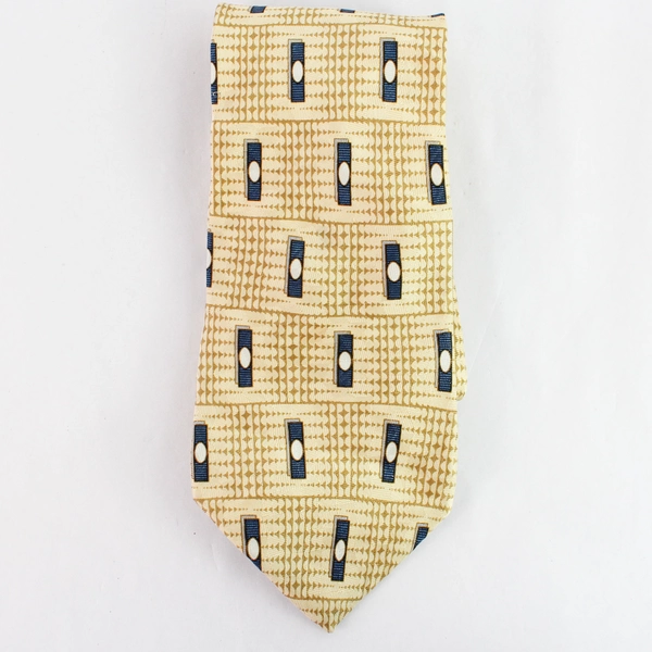 Vintage Bill Blass Silk Tie Beige Brown Blue Geometric Pattern 55.5" Pre-owned