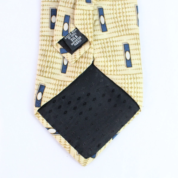 Vintage Bill Blass Silk Tie Beige Brown Blue Geometric Pattern 55.5" Pre-owned