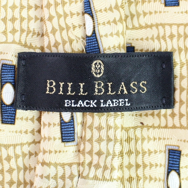 Vintage Bill Blass Silk Tie Beige Brown Blue Geometric Pattern 55.5" Pre-owned