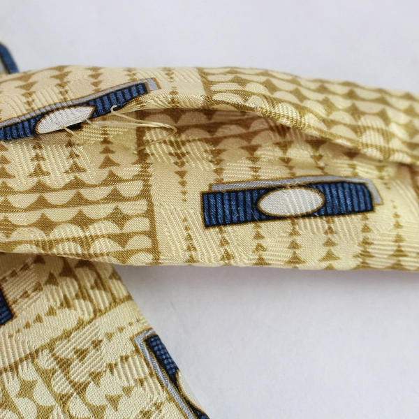 Vintage Bill Blass Silk Tie Beige Brown Blue Geometric Pattern 55.5" Pre-owned