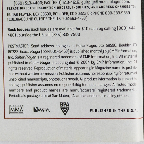 Lot of 2 Guitar Player Magazines Oct 2004 Angus Young Good Condition