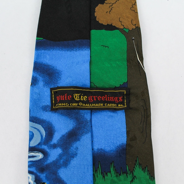 MMG Hallmark Yule Tie Fishing Santa Reindeer Christmas Necktie 55" Good Cond