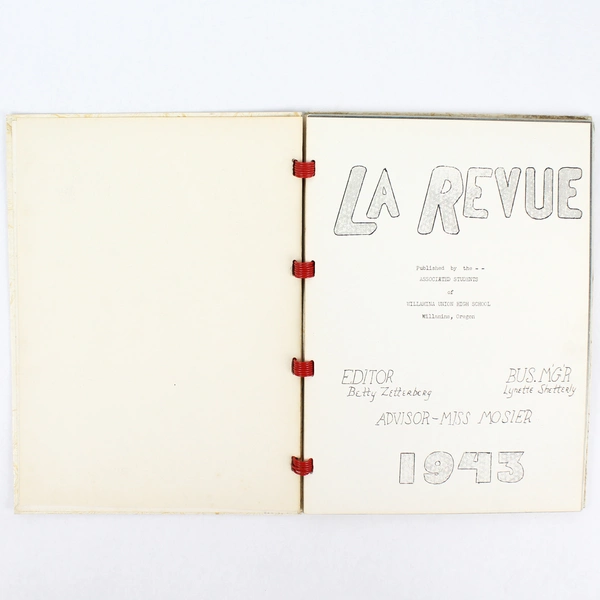 Vintage 1943 Willamina Union High School La Revue Yearbook Soft Cover