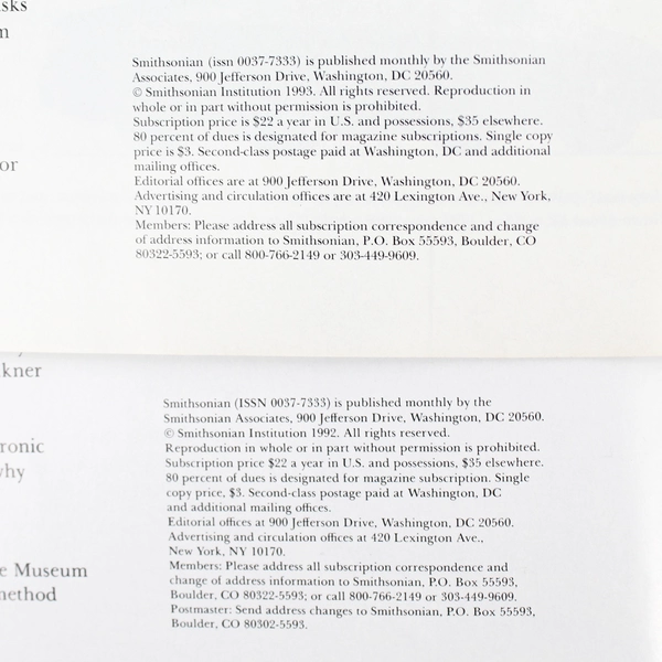 Mixed Lot Of 4 Smithsonian Magazines January February November 1993 April 1995