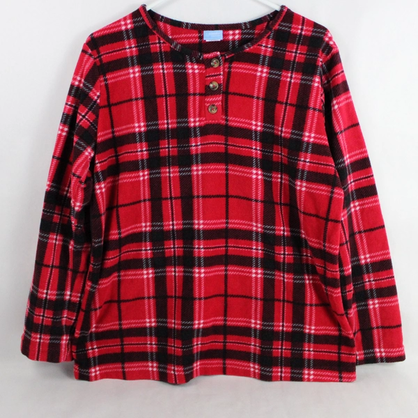Comfort Corner Women's Pajama Top Red White Black Plaid Sleepwear Size M