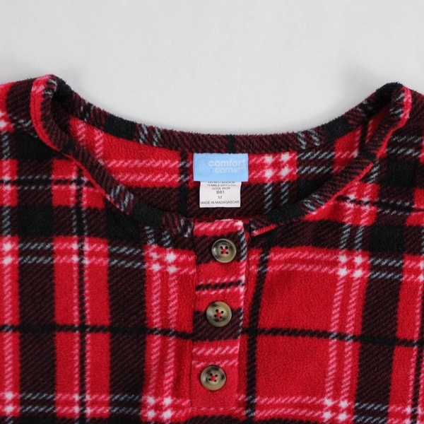 Comfort Corner Women's Pajama Top Red White Black Plaid Sleepwear Size M
