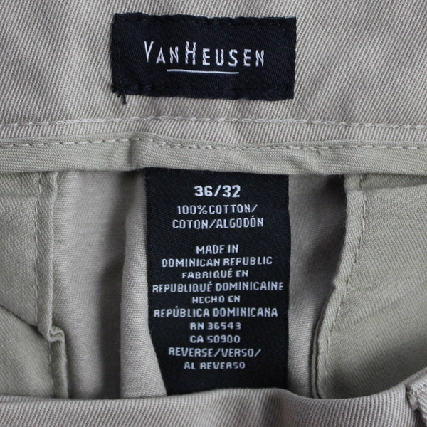 Van Heusen Men's Beige Slacks Dress Pants 100% Cotton Size 36 x 32 Flat Front