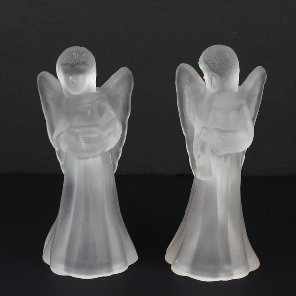 Lot of 2 Frosted Glass Angel Candle Holders Home Decor 6.25"