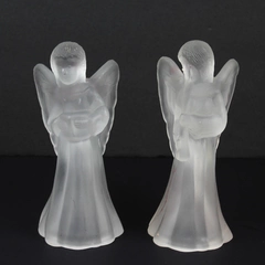 Lot of 2 Frosted Glass Angel Candle Holders Home Decor 6.25"