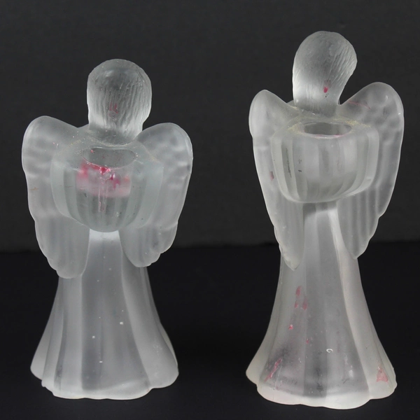 Lot of 2 Frosted Glass Angel Candle Holders Home Decor 6.25"