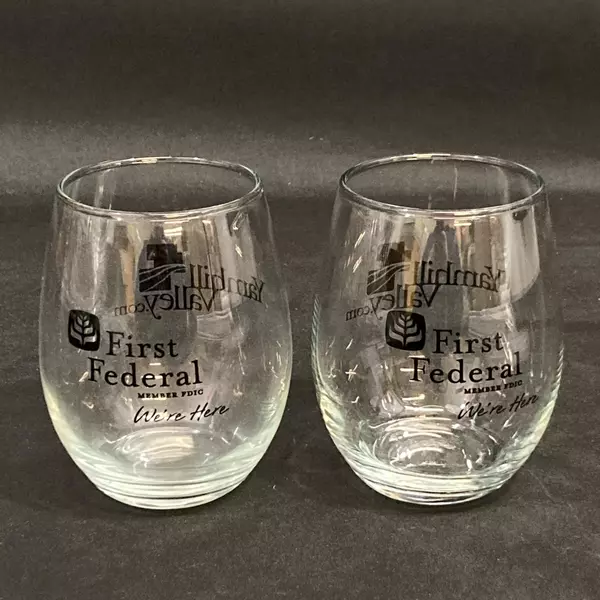 Lot of 2 Yamhill Valley First Federal Bank Crystal Wine Glasses 4.25"