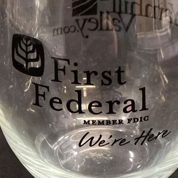 Lot of 2 Yamhill Valley First Federal Bank Crystal Wine Glasses 4.25"