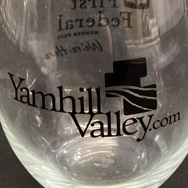 Lot of 2 Yamhill Valley First Federal Bank Crystal Wine Glasses 4.25"
