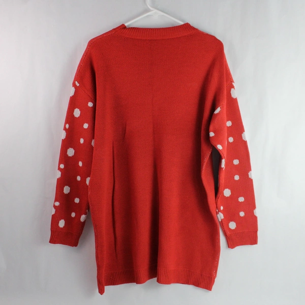 Festive Red Unisex Medium Christmas Sweater with Reindeer & Polka Dots