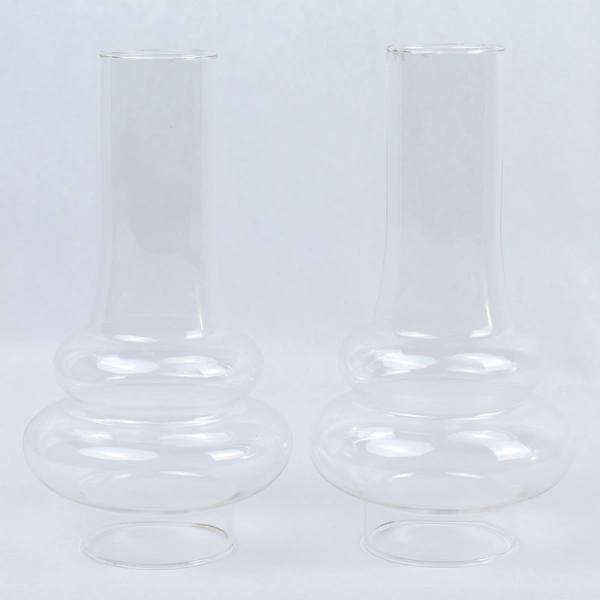 Lot of 2 Hurricane Lamp Replacement Clear Blown Glass Bottle Shape 8.5" Tall