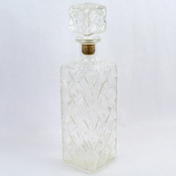 Vintage Thatcher Empty Glass Wine Liquor Decanter Stopper Square Diamond Pattern