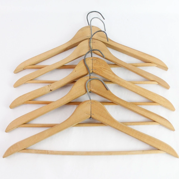Lot of 5 Brown Wooden Suit Hangers for Closet Organization & Storage