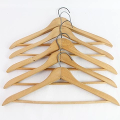 Lot of 5 Brown Wooden Suit Hangers for Closet Organization & Storage