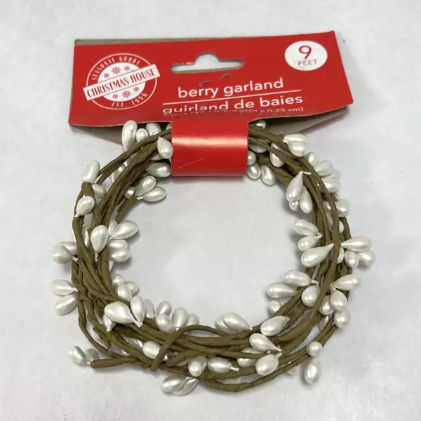 Lot of 4 Christmas House 9ft White Berry Garlands for Holiday Decor