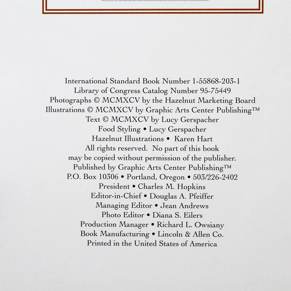 Hazelnuts and More Cookbook by Lucy Gerspacher 1995 Hardcover Culinary Arts