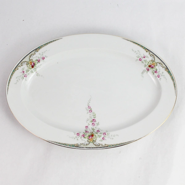 Vtg Hutschenreuther 15.5 Inch Oval Platter White With Pink Flowers Bavaria 