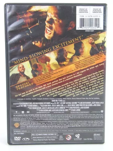 I Am Legend DVD Will Smith Full-Screen Edition PG-13 Warner Bros 2007
