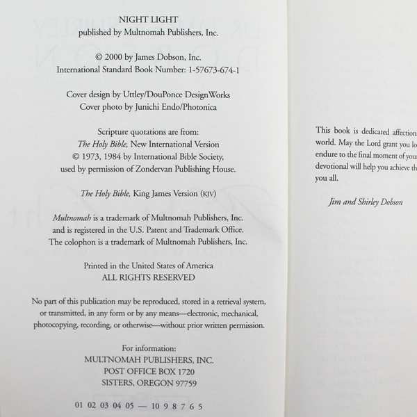 Night Light: A Devotional for Couples by Dobson 2000 Hardcover Good Condition