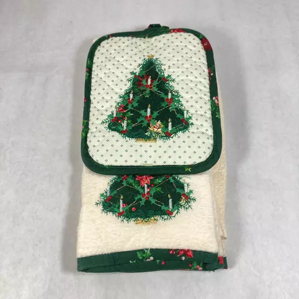 Cecil Saydah 4-Piece Christmas Tree Kitchen Dishtowel & Pot Holder Set