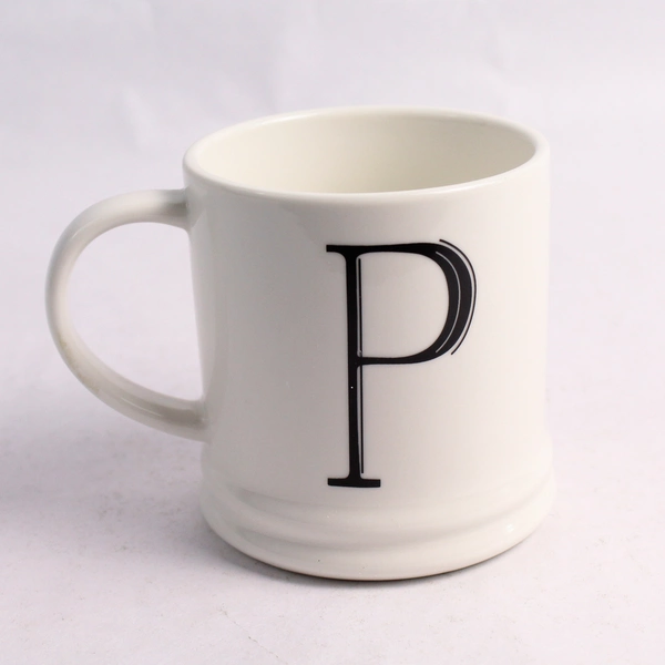 White Porcelain Letter P Monogrammed Personalized Coffee Mug