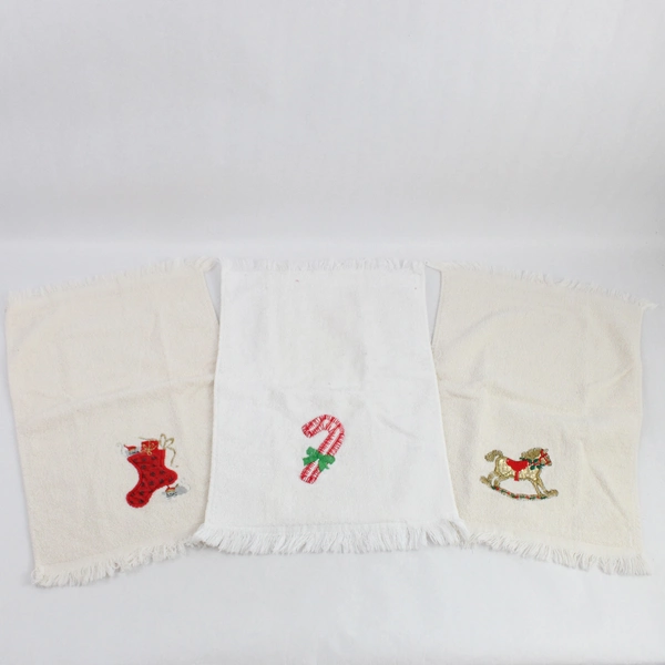 Lot of 5 Red & White Embroidered Christmas Dishcloths Holiday Kitchen Decor