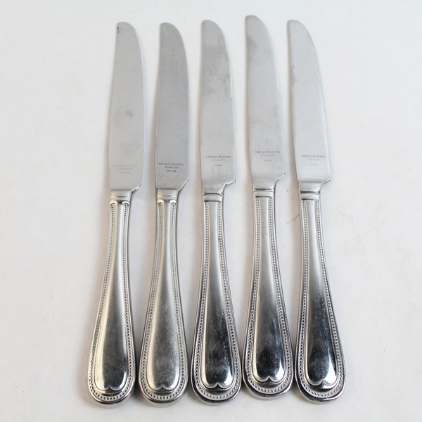 Lot of 5 Reed & Barton Elegant Bead Dinner Knives Different Handle Sizes